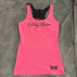 Women’s Pink Y2K Harley Davidson Tank top with lace detail